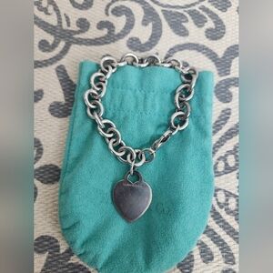 Authentic Tiffany & Co. Vintage Heart Charm Tag Sterling Silver Bracelet